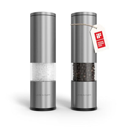 LARS NYSØM Salt and Pepper Grinder Set Manual, Stainless Steel Salt and Pepper Mills with Adjustable Ceramic Grinder I Design Spice Shakers (Stainless Steel) - color: Stainless Steel, size: Set of two manual grinders