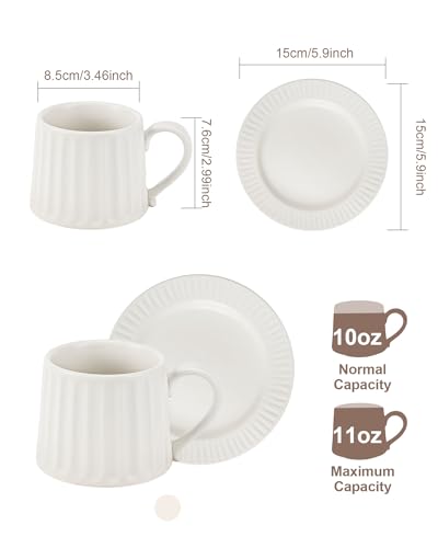 Ceramic Coffee Mug and Saucer Set-11.5 oz White Coffee Cup with Saucer for Office,Home,Cafe - Microwave & Dishwasher Safe - Perfect for Latte, Cappuccino,Tea-Gift for Coffee Lovers Men Women - color: White Mug
