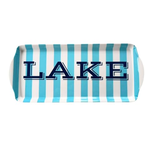 Lake Melamine Serving Tray with Handles Blue Stripe Rectangular BBQ Platter | By Sprinkles & Confetti Shatter-Resistant BPA-Free Dishwasher Safe Charcuterie Days Entertaining Food Display Kitchen - color: Blue Stripe