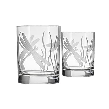 Rolf Glass Dragonfly Double Old Fashioned Glass | 13oz Etched Whiskey Tumbler | Set of 2 | Lead-Free Etched Glassware | Made in the USA (Set of 2) - color: DOF 2 Set