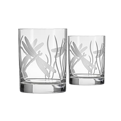 Rolf Glass Dragonfly Double Old Fashioned Glass | 13oz Etched Whiskey Tumbler | Set of 2 | Lead-Free Etched Glassware | Made in the USA (Set of 2) - color: DOF 2 Set