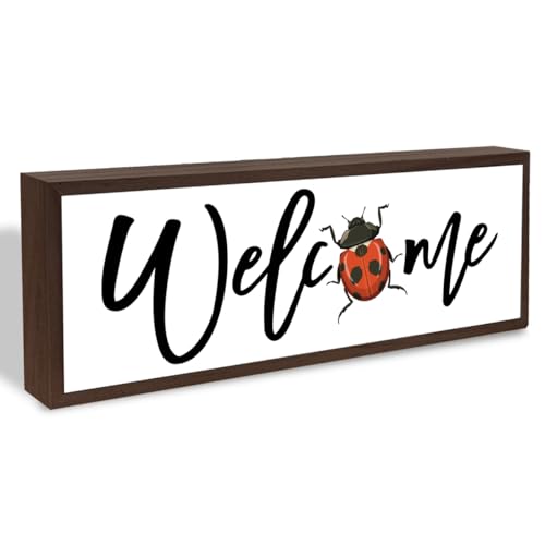 Welcome Wood Home Decor Signs, Welcome Ladybug Wood Plaque, Home Tabletop Desk Decorative Sign, Sign For Farmhouse Yard Garden, Hanging Decorative Wooden Plaque 9.5x3.1 Inches(A16) - color: welcome 16