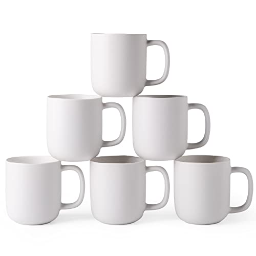 AmorArc 14oz Coffee Mugs Set of 6, Ceramic Coffee Mugs with Large Handle & Wavy Rim for Latte/Hot Cocoa/Tea, Stylish Coffee Cups for Men Women. Oven,Dishwasher&Microwave Safe, Matte White - color: Matte White
