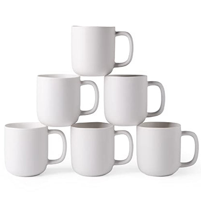 AmorArc 14oz Coffee Mugs Set of 6, Ceramic Coffee Mugs with Large Handle & Wavy Rim for Latte/Hot Cocoa/Tea, Stylish Coffee Cups for Men Women. Oven,Dishwasher&Microwave Safe, Matte White - color: Matte White