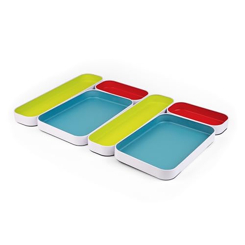 Three by Three Seattle Metal Drawer Organizer Tray Set, 6-Pc (Multicolor) | Colorful food-safe metal bins; soft non-scratch base; kitchen, bathroom, vanity, desk, makeup & office drawers - color: Spring Green, Sky Blue, Red, size: 6 Pack
