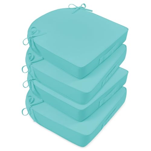 Basic Beyond Outdoor Cushions for Patio Furniture: Waterproof & UV Resistant Outdoor Chair Cushions Set of 4-19 x 19 x 3 Inch Thick Patio Chair Cushions with Adjustable Ties & Handle, Teal - color: Teal