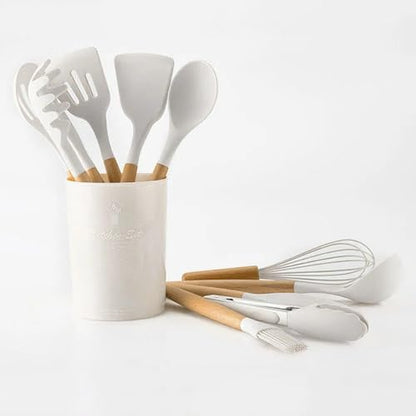 Silicone Cooking Utensils Kitchen Utensil Set - 446°F Heat Resistant Silicone Kitchen Utensils Set, Spatula,Turner Tongs, Spoon, Brush, Whisk,Kitchen Gadgets for Nonstick Cookware, BPA Free (White) - color: White