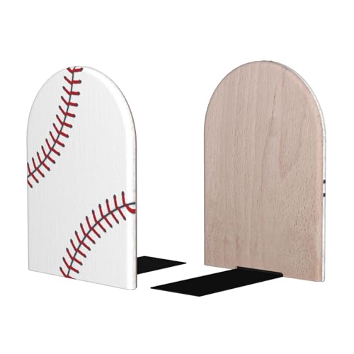 Baseball Wood Bookends Stands Decorative Non-Slip Book Organizers | for Home Office Desk Library School Study 1 Pair - color: Sbl-001