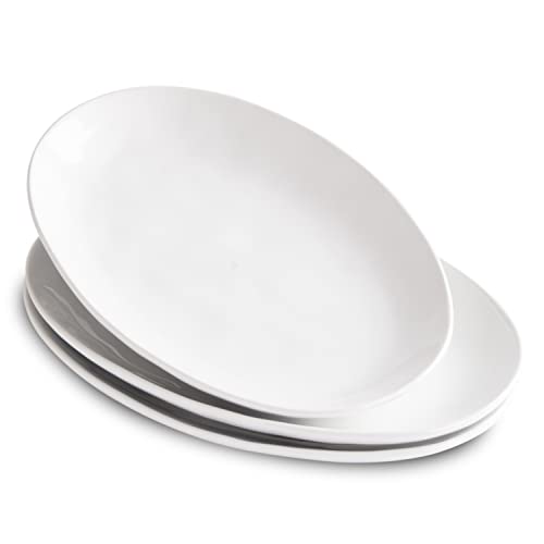 Ceramic Serving Platters, 12" White Serving Dishes, Dinner Plates, Set of 3 | Magclay Large Oval Serving Plates for Dessert Appetizers Meat/Entertaining/Party, White - color: White