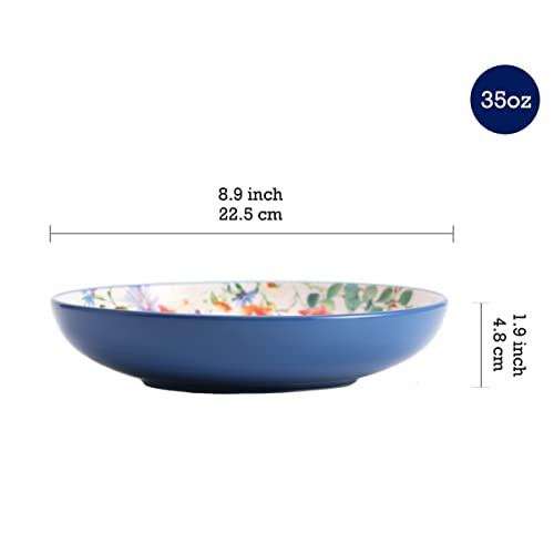 Bico Summer Provence Pasta Bowls, 35oz Salad Bowl Set of 4, Large Ceramic Serving Dinner Bowls for Soup and Cereal, Microwave and Dishwasher Safe, Gift for Housewarming and Thanksgiving - color: Summer Provence
