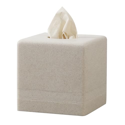Tissue Box Cover Square, Sandstone Look Facial Tissue Holder,Beige | Simple Modern Cube Toilet Paper Holder Case Dispenser,Home Decorative,for Bathroom Bedroom Living Room Office Hotel Cafe Bar - color: Beige