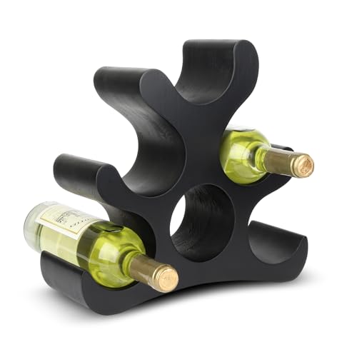 Countertop Wine Rack - 6 Bottle Wooden Wine Rack - Freestanding Wine Bottle Holder Stand - Wine Storage Rack for Cabinet Pantry Bar Kitchen - color: Black