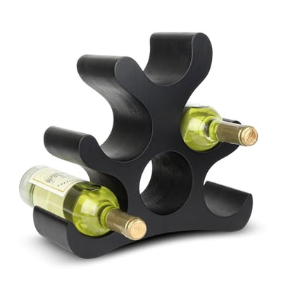 Countertop Wine Rack - 6 Bottle Wooden Wine Rack - Freestanding Wine Bottle Holder Stand - Wine Storage Rack for Cabinet Pantry Bar Kitchen - color: Black
