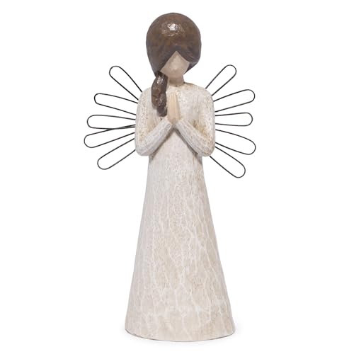 Hodao Praying Angel Figurine, 5.1in Hand-Painted Resin, Rustic Wood-Carved Look with Metal Wire Wings, Small Tabletop Decor for Home Indoor, Spiritual Figurines & Ornaments, Sympathy Gift - style: Z-praying-small