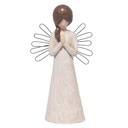 Hodao Praying Angel Figurine, 5.1in Hand-Painted Resin, Rustic Wood-Carved Look with Metal Wire Wings, Small Tabletop Decor for Home Indoor, Spiritual Figurines & Ornaments, Sympathy Gift - style: Z-praying-small
