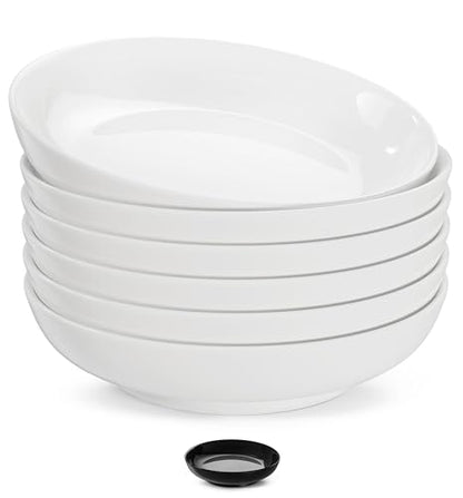 KooK Pasta Bowl, Set of 6, Salad Bowl, Large, Ceramic, Microwave and Dishwasher Safe, for Soups, Shallow Serving Bowls, 32 oz, (White) - color: White