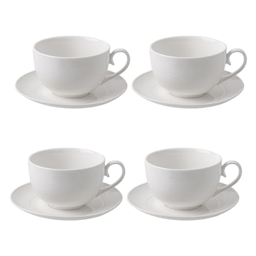 12 oz Cappuccino Cups with Saucers, Ceramic Espresso Coffee Cups Set of 4, White Latte Cup and Saucer, Elegant Tea Mugs Set, Microwave Dishwasher Safe Drinkware for Cafe, Housewarming Gift - color: A - 12oz