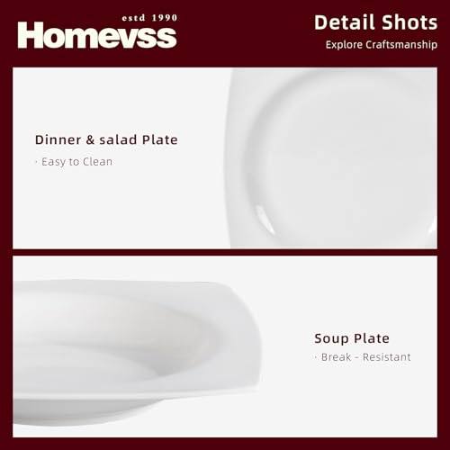 HomeVss, New Bone China Dinnerware SEt, Rim Square Shape, 40pc Set - color: Square Rim, size: Service for 8 - 40pc Set