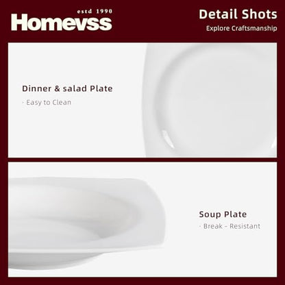 HomeVss, New Bone China Dinnerware SEt, Rim Square Shape, 40pc Set - color: Square Rim, size: Service for 8 - 40pc Set