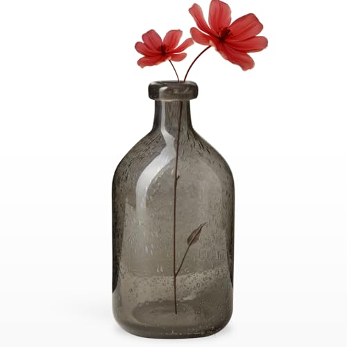 Torre & Tagus Tito Smoked Glass Vase, Hand Blown Bubble Glass Bud Vase for Flowers or Reed Diffuser, 8 Inch Decorative Gray Vase for Shelf, Table, or Modern Home Decor - color: Smoke Gray / Clear Black, size: 8 inch