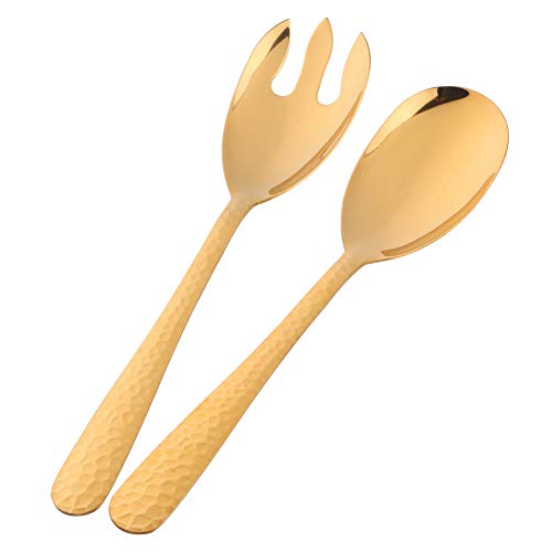 Gold-Plated Stainless Steel Salad Serving Set, 2-Piece Spoon Fork Flatware Set - color: Gold