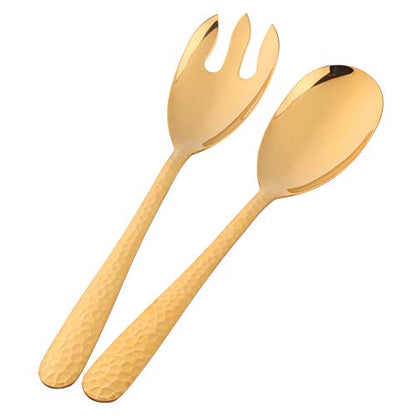 Gold-Plated Stainless Steel Salad Serving Set, 2-Piece Spoon Fork Flatware Set - color: Gold