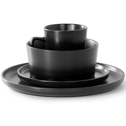 Elama Luxmatte Modern and Contemporary Stoneware Dinnerware Set in Matte, Service for 4 (16, Black) - color: Black