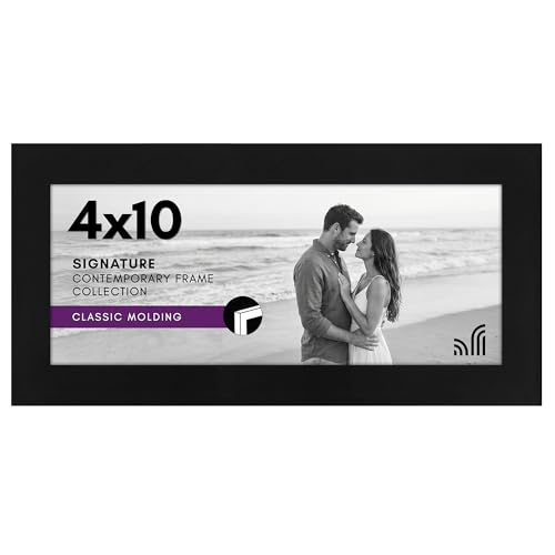 Americanflat 4x10 Picture Frame - Engineered Wood - Black | Shatter-resistant glass, wall or tabletop display with included easel, sawtooth hangers included - color: Black, size: 4x10