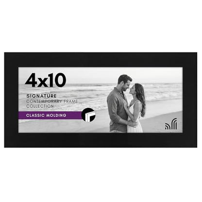 Americanflat 4x10 Picture Frame - Engineered Wood - Black | Shatter-resistant glass, wall or tabletop display with included easel, sawtooth hangers included - color: Black, size: 4x10