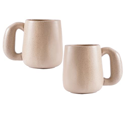 Uaral Large Coffee Mugs Cream Stoneware Mug Set with Jumbo Handle for Cocoa,Milk,Latte or Tea,Handmade Free-Form Edge Design,20oz,Set of 2, (Cream) - color: Cream