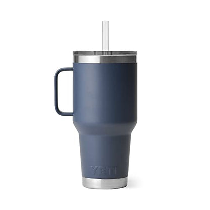 YETI Rambler 35 oz Tumbler with Handle and Straw Lid, Travel Mug Water Tumbler, Vacuum Insulated Cup with Handle, Stainless Steel, Navy - color: Navy, style: 35oz