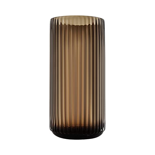 Large Cylinder Ribbed Brown Glass Flower Vase for Farmhouse Dining Table Centerpieces Decor - color: Brown, size: 9.8"