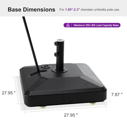 PURPLE LEAF HDML65 Patio Market Umbrella Stand Base with Wheels and Handle 250 lbs Heavy Duty HDPE Outdoor Table Umbrella Base with Sand/Water Fits 1.89"-2.3" Poles for Outdoor Market Table Umbrellas - size: Extra Heavy-Duty with Handle