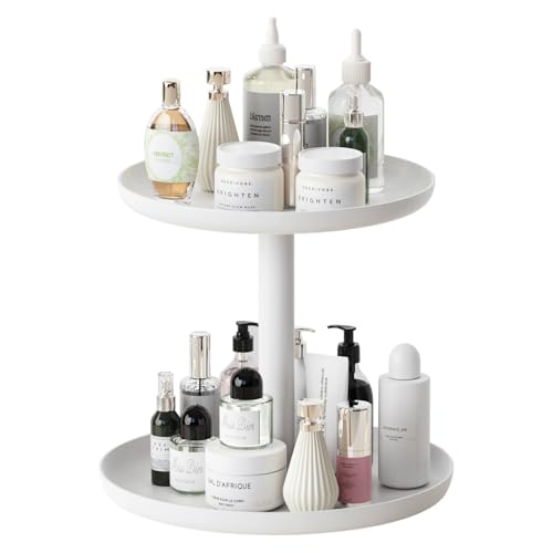 IBERG 2 Tier Lazy Susan Organizer, Rotating Spice Rack (White)