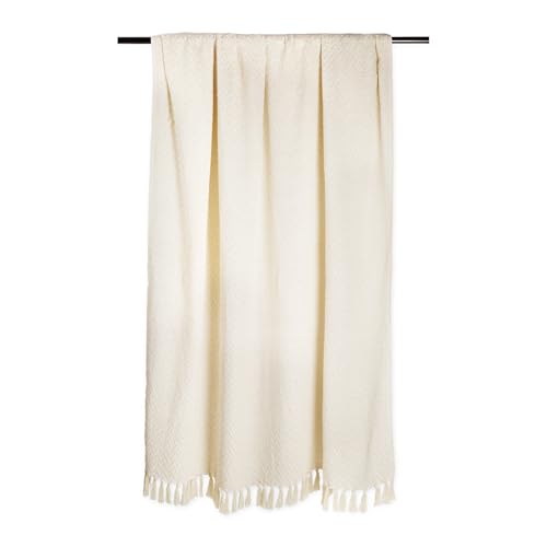 DII Modern Zig Zag Throw Blanket Woven Cotton, Hand-Knotted 2.5" Fringe, 50x60, Natural - color: Natural, size: 50x60"