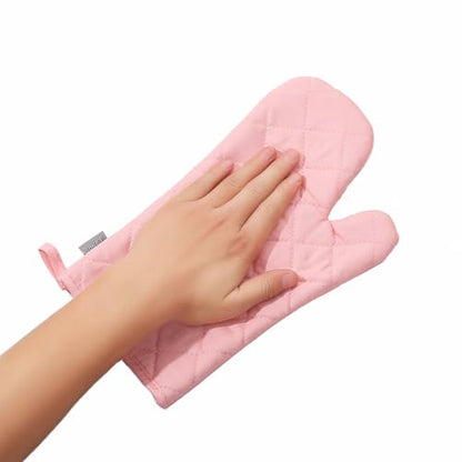 Oven Mitts and Pot Holders 4 pcs Set,High Heat Resistant 500 Degree Extra Thicken Long Kitchen Cotton Oven Glove for Cooking (12 Inch,Pink)… - color: Cotton-pink