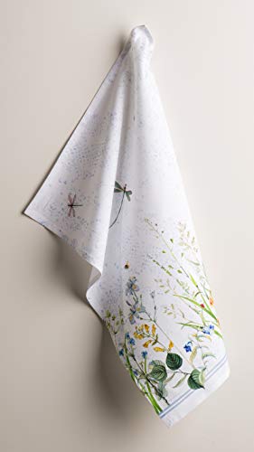 Maison d' Hermine Kitchen Towels Set of 3 Reusable 100% Cotton 27.50" x 20" | Cloth Tea Dish Towels Absorbent with Hanging Loop for Kitchen Dining Party Wedding Hotel Home Spring Summer - Fleurs De Mai - color: 004 - Fleurs De Mai
