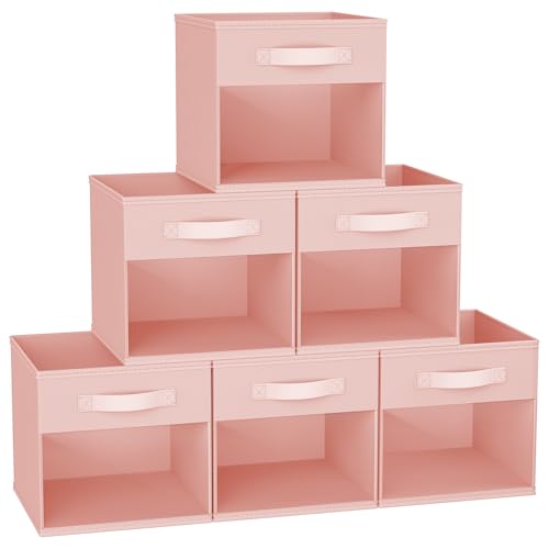 DIMJ Cube Bins, 12.2-Inch Storage Bins Cubes with Window, 6 Packs Collapsible Storage Bins with Handles, Closet Storage Baskets for Organizing Living Room, Office, 6 Pack,Pink - color: Pink, size: 12.2 Inch.- 6 Pack