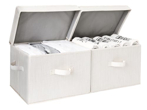 StorageWorks Fabric Storage Bins with Lids, Closet Storage Bins | Flip-Top Lid, 3 Handles, Collapsible, Stackable, for Clothes Blankets, Multi-Purpose, Large, White & Ivory, 2-Pack - color: Beige, White & Ivory, size: Large