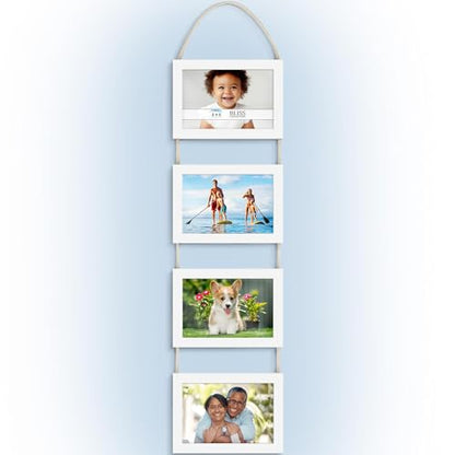 4x6 Wall Hanging Picture Frames Collage with 4 Openings - Winter White - Casual Style Engineered Wood Frames - Wall Mount Only - Bliss Collection - color: Winter White, size: 4x6