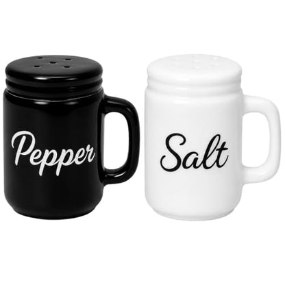 Farmhouse Salt and Pepper Shakers Ceramic Mason Jar 2 oz Set with Handles | Petite 2.5-inch tabletop size · Removable bottom plugs · Dishwasher safe