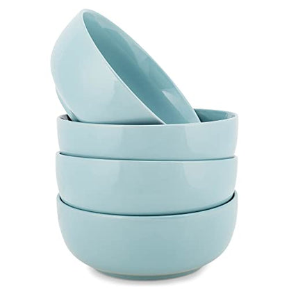 Elanze Designs Bistro Glossy Ceramic 7 inch Dinnerware Bowls Set of 4 - Perfect for Everyday uses from Pasta to Salad, Cereal to Ice cream, Ramen to Pho, Ice Blue - color: Ice Blue, style: 7 inch Cereal Salad
