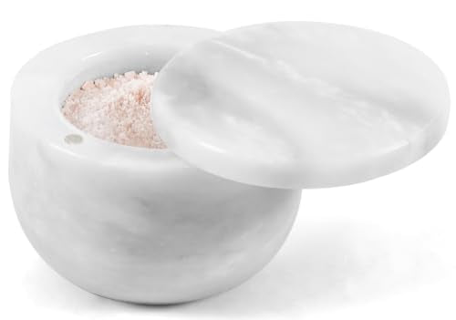 Marble Salt Cellar with Lid 3" Inch Salt Holder White Mini Salt Container with Magnetic Lock for Kitchen Counter, Salt & Spice Storage, Seasoning Jars for Table, 2.5 OZ Capacity - color: White
