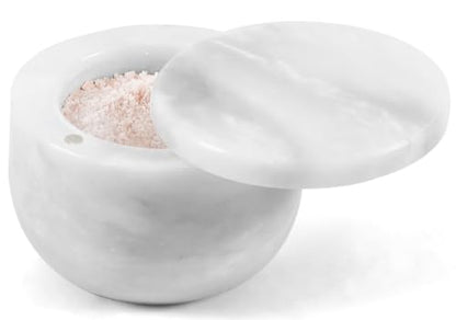 Marble Salt Cellar with Lid 3" Inch Salt Holder White Mini Salt Container with Magnetic Lock for Kitchen Counter, Salt & Spice Storage, Seasoning Jars for Table, 2.5 OZ Capacity - color: White