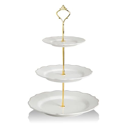 Sweejar 3 Tier Ceramic Cake Stand Wedding, Dessert Cupcake Stand for Tea Party Serving Platter(White) - color: Snow White