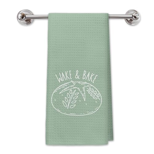 Funny Retro Sourdough Bread Kitchen Towels, Gifts for Women Baking Lovers Dish Hand Towels for Kitchen Decor, Wake and Bake Decorative Tea Towels for Baking, 16x24 Inch（Green） - color: Kitchen-115