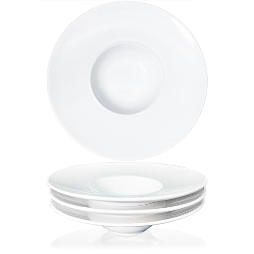 Ceramics Rimmed Soup Bowls 5.1 oz, White 8.5 inch Exquisite small soup plate Set of 4, Pasta plates With Rim is the best choice for hotels, kitchens, fine restaurants and gourmets - color: White, size: 8.5 Inch-5.1 oz