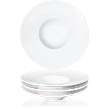 Ceramics Rimmed Soup Bowls 5.1 oz, White 8.5 inch Exquisite small soup plate Set of 4, Pasta plates With Rim is the best choice for hotels, kitchens, fine restaurants and gourmets - color: White, size: 8.5 Inch-5.1 oz