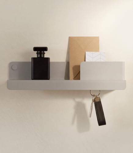 Kazai. Key Holder for Wall 'Holmsen' | Minimalist Key Hooks Design from Berlin | Modern Key Hanger with Metal Shelf | Key Hook Wall Mounted as Hallway Furniture | Silk Gray - color: Silk Gray, size: 13 inches