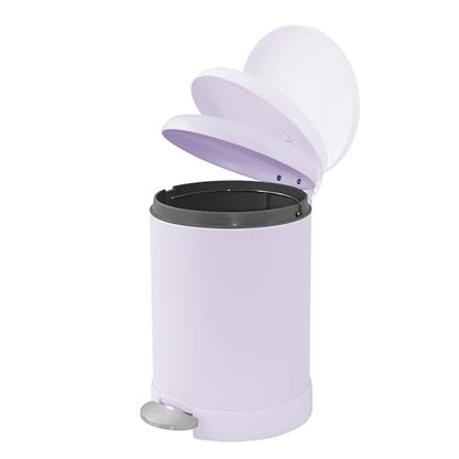 Glad Small Trash Can, 1.2 Gallon | Round Stainless Steel Garbage Bin with Soft Close Lid & Step Foot Pedal | Metal Waste Basket with Removable Inner Bucket, Lavender - color: Lavender
